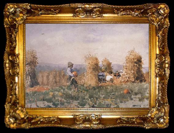 framed  Winslow Homer Pumpkin Patch (mk44), ta009-2